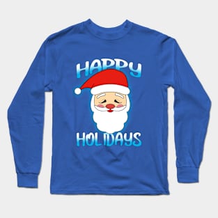 Happy Holidays Santa Blue Long Sleeve T-Shirt